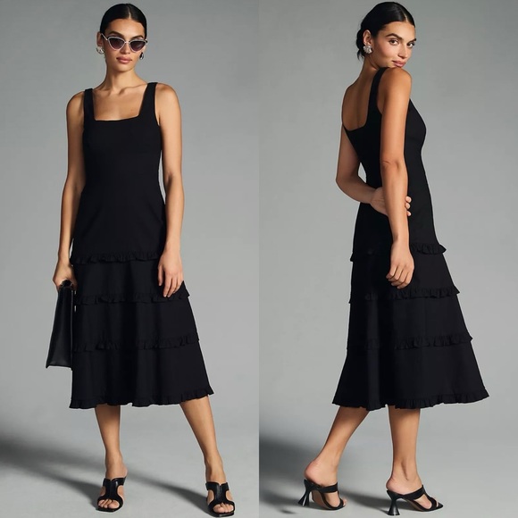 Anthropologie Dresses & Skirts - NWT Anthropologie Petite The Blythe Square Neck Tiered Midi Dress Black